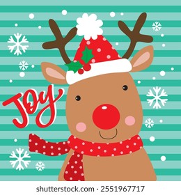 Cute Reindeer image For Christmas Card or Bag design