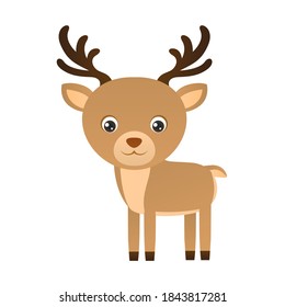 Cute reindeer isolated on white. Vector cartoon simple illustration. Funny childish character animal.