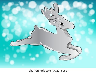 cute reindeer jumping in the snow