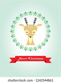 cute reindeer merry christmas greeting card. cute deer christmas vector.