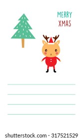 cute reindeer merry Christmas greeting card