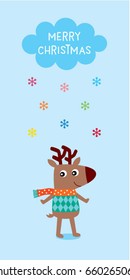 cute reindeer merry christmas greeting vector