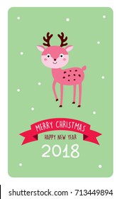 cute reindeer merry christmas greeting card vector
