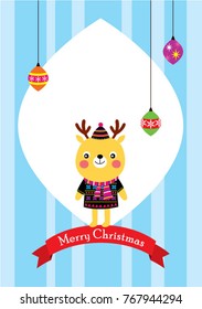 cute reindeer merry christmas greeting card vector