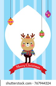 cute reindeer merry christmas greeting card vector