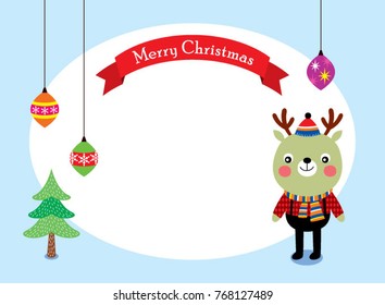 cute reindeer merry christmas greeting card vector