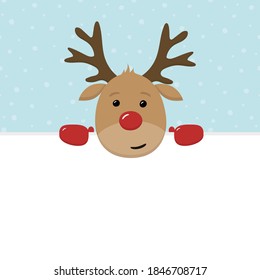 Cute reindeer on blue background. Vector