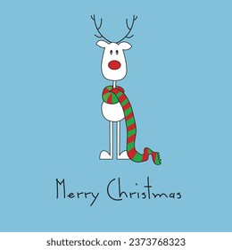 Cute reindeer on a blue background. Christmas background, banner, or card.