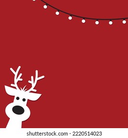 Cute reindeer on a red background. Christmas background, banner ,or card.