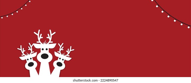 Cute reindeer on a red background. Christmas background, banner ,or card.