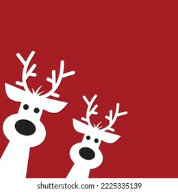 Cute reindeer on a red background. Christmas background, banner ,or card.