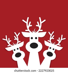 Cute reindeer on a red background. Christmas background, banner ,or card.