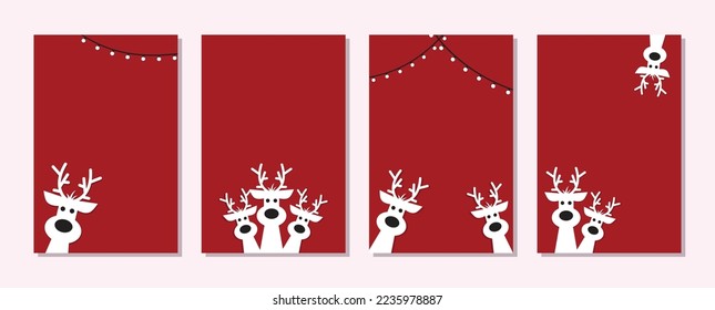 Cute reindeer on a red background. Christmas background, banner ,or card collection.
