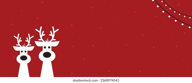 Cute reindeer on a red background. Christmas background, banner, or card.