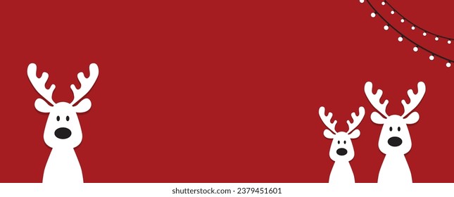 Cute reindeer on a red background. Christmas background, banner, or card.
