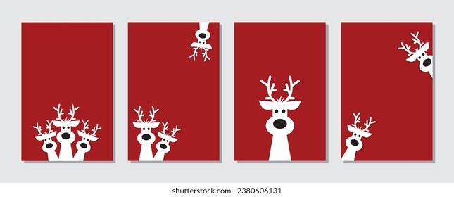 Cute reindeer on a red background. Christmas background, banner, or card collection.