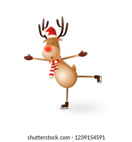 Cute Reindeer on slides isolated on white background