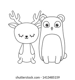 cute reindeer with panda bear animals isolated icon