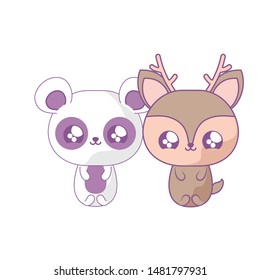 cute reindeer with panda bear baby animals kawaii style