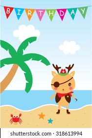 cute reindeer pirate happy birthday card