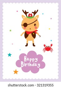 cute reindeer pirate happy birthday greeting card