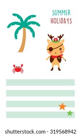 cute reindeer pirate summer holidays tag vector