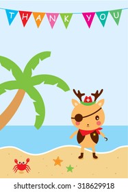 cute reindeer pirate thank you card