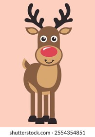 A cute reindeer with a red nose on a pink background, ideal for festive and holiday-themed designs