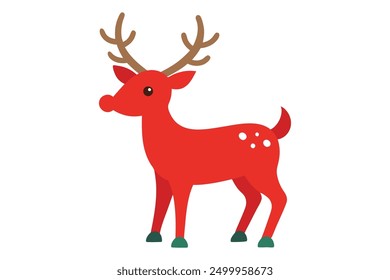 Cute Reindeer with Red Nose Vector Illustration on White Background