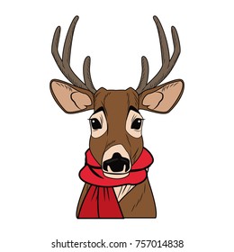 Cute reindeer with scarf cartoon