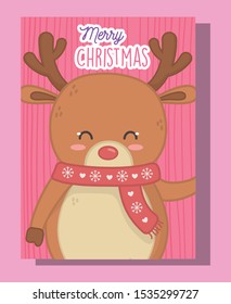 cute reindeer with scarf merry christmas vector illustration