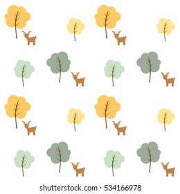 cute reindeer silhouette in the wood seamless vector pattern background illustration