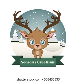 Cute reindeer with a spherical Christmas scene background