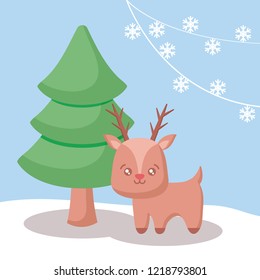 cute reindeer with tree christmas