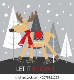 Cute reindeer and tree for christmas card, gift bag or box design
