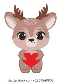 Cute Reindeer Valentine Heart Vector Mascot