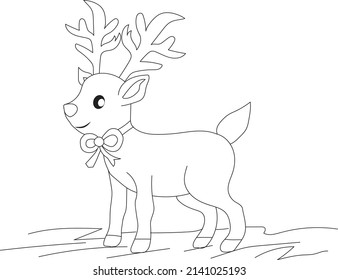 Cute Reindeer Vector, Reindeer Outline Illustration,