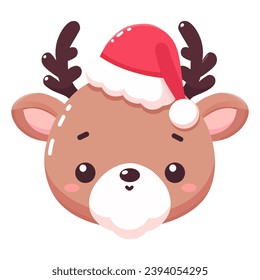 cute reindeer with white beard wearing Santa hat cartoon character vector illustration. flat design.