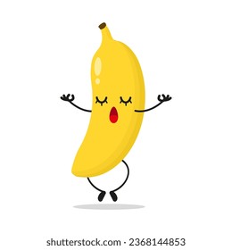 Cute relax banana character. Funny yoga fruit cartoon emoticon in flat style. banana meditation vector illustration