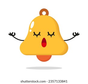 Cute relax bell character. Funny yoga chime cartoon emoticon in flat style. bell meditation vector illustration