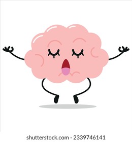 Cute relax brain character. Funny yoga brain cartoon emoticon in flat style. encephalon emoji meditation vector illustration