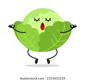 Cute relax cabbage character. Funny yoga vegetable cartoon emoticon in flat style. cabbage meditation vector illustration