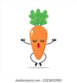 El carácter de zanahoria relajante. Divertido emoticono de dibujos animados de yoga en estilo plano. ilustración vectorial de meditación de emoticonos vegetales
