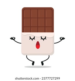  Cute relax chocolate bar character. Funny yoga sweet cartoon emoticon in flat style. chocolate, bar meditation vector illustration