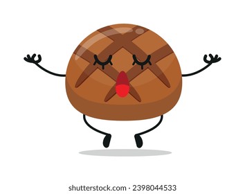 Cute relax chocolate character. Funny yoga sweet cartoon emoticon in flat style. fig meditation vector illustration