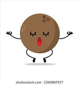 Cute relax coconut character. Funny yoga coco cartoon emoticon in flat style. coconut emoji meditation vector illustration