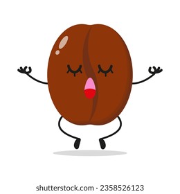 Cute relax coffee seed character. Funny yoga drink cartoon emoticon in flat style. coffee emoji meditation vector illustration