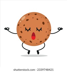 Cute relax cookie character. Funny yoga biscuit cartoon emoticon in flat style. bakery emoji meditation vector illustration