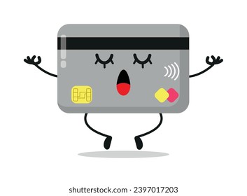 Cute relax credit card character. Funny yoga economy cartoon emoticon in flat style. credit, card meditation vector illustration