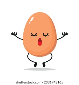 Cute relax egg character. Funny yoga egg cartoon emoticon in flat style. chick emoji meditation vector illustration